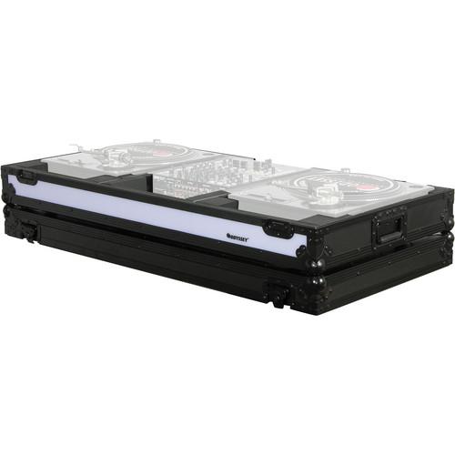 Odyssey Innovative Designs FFXBM12WBL Flight FX Series Turntable DJ Coffin for Two Turntables in Battle Mode and 12" Width Mixer with Wheels
