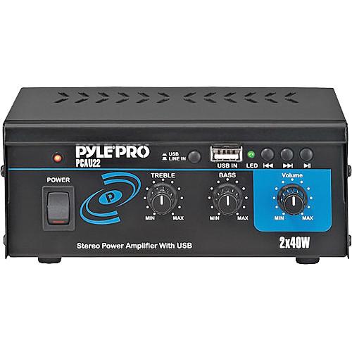 Pyle Pro PCAU22 Mini 40 Watt x 2 Stereo Power Amplifier w USB Input