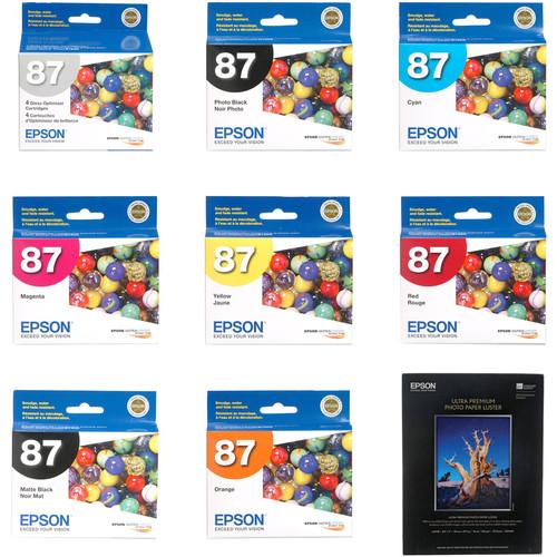 Epson 87 Ink Cartridge Kit with 50 Sheets of 8.5 x 11" Epson Ultra Premium Luster Paper