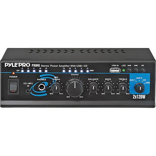 Pyle Pro PTAU45 Mini 120-Watt x 2 Stereo Power Amplifier w USB CD Aux Inputs