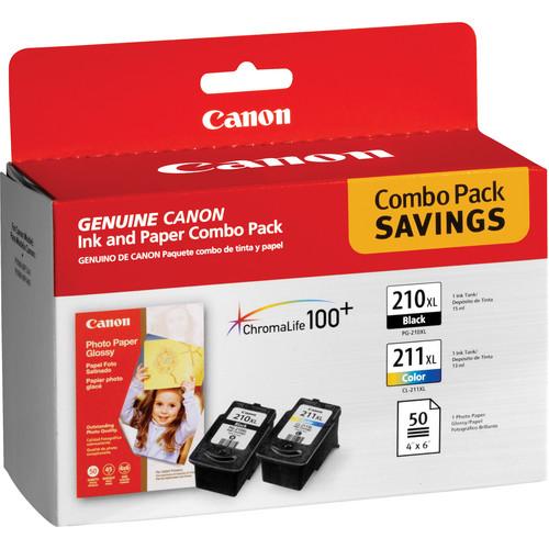 Canon PG-210XL Black & CL-211XL Color Inks and Paper Combo Pack