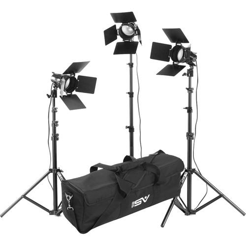 Smith-Victor K33 3-Light 1800 Watt Portable Attache Kit with Barndoors