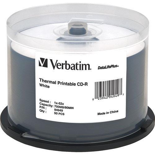 Verbatim CD-R 52x Write Once DataLifePlus White Thermal Printable Recordable Compact Disc