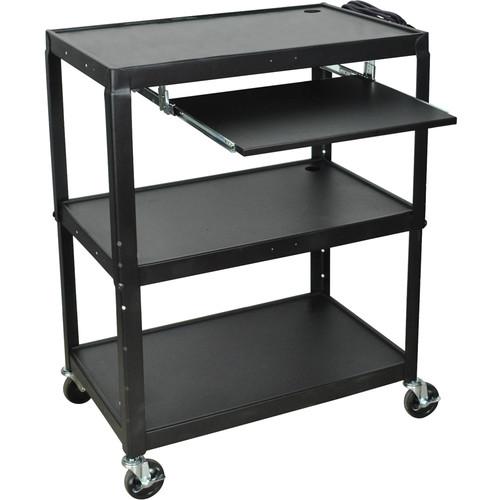 Luxor AVJ42XLKB Steel Adjustable Height Extra Large AV Cart with Keyboard Shelf - Black
