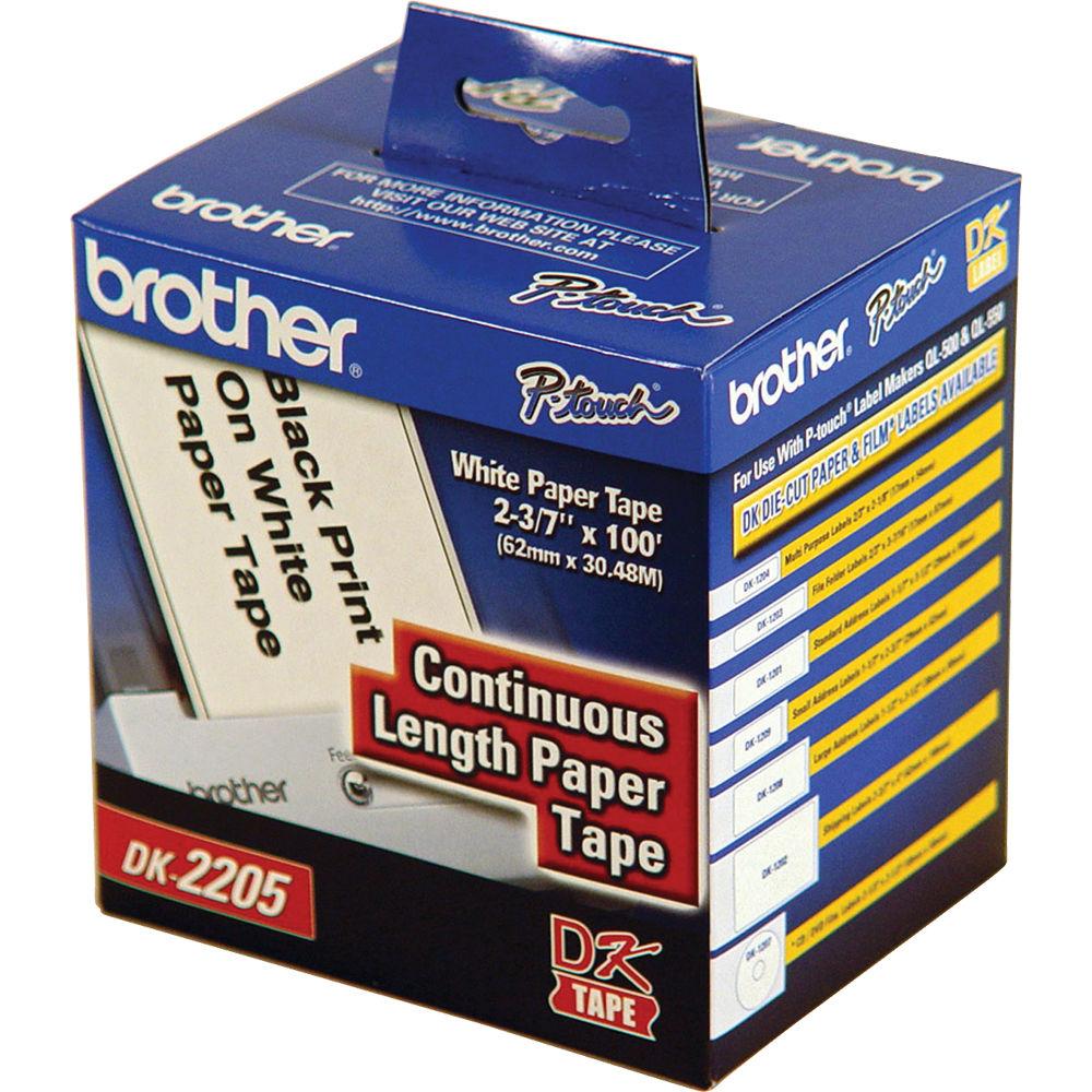 Brother DK2205 Black White Continuous Length Paper Tape - 2.4" x 100