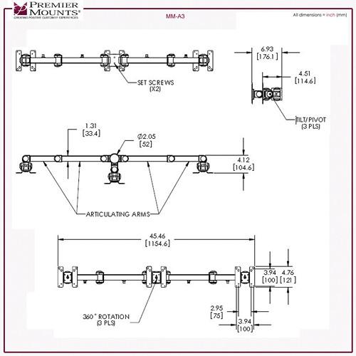 Premier Mounts MM-AC286 2 Triple Display Articulating Arms on 28" Pole