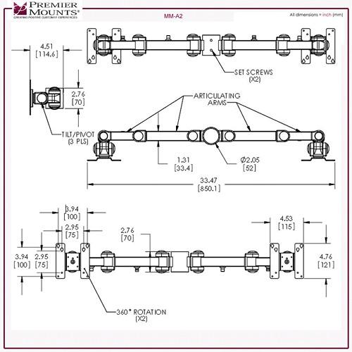 Premier Mounts MM-AE426 3 Dual Display Arms on 42" Pole with Extrusion Base