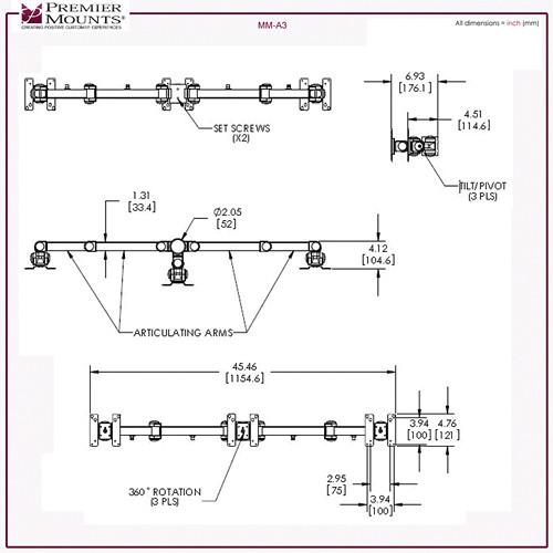 Premier Mounts MM-AE429 3 Triple Display Arms on 42" Pole with Extrusion Base