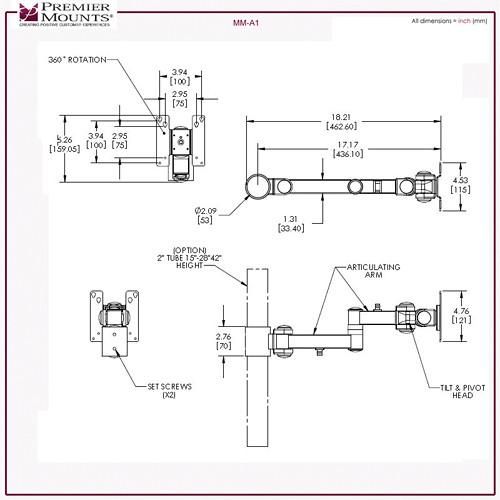 Premier Mounts MM-AH282 2 Single-Mounting Display Arms on 28" Pole with Grommet Base