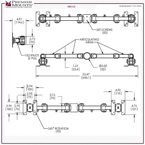 Premier Mounts MM-AH284 2 Dual Display Arms on 28" Pole with Grommet Base