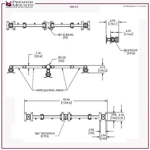 Premier Mounts MM-AH286 2 Triple Display Arms on 28" Pole with Grommet Base