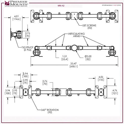 Premier Mounts MM-AH426 3 Dual Display Arms on 42" Pole with Grommet Base