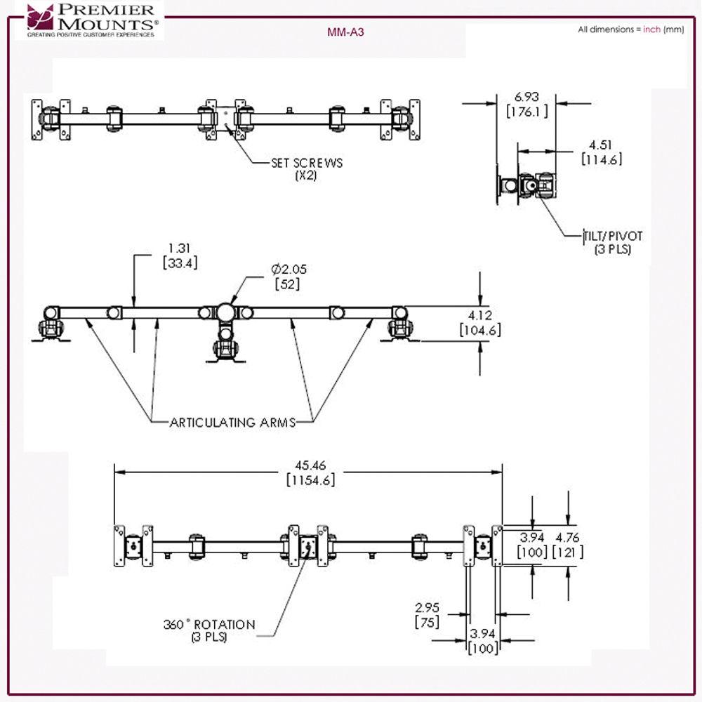 Premier Mounts MM-AC153 Triple Display Articulating Arm on 15" Pole