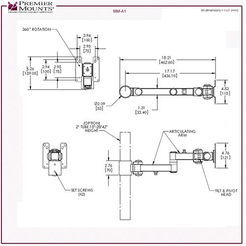 Premier Mounts MM-AC282 2 Single Display Articulating Arms on 28" Pole