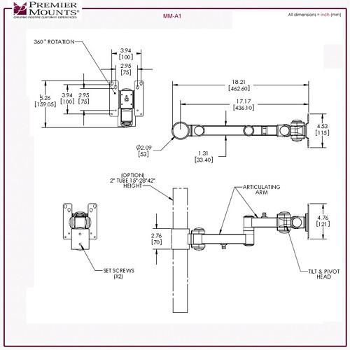 Premier Mounts MM-AE282 2 Single Display Arms on 28" Pole with Extrusion Base