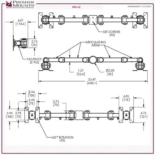 Premier Mounts MM-AE286 2 Triple Display Arms on 28" Pole with Extrusion Base