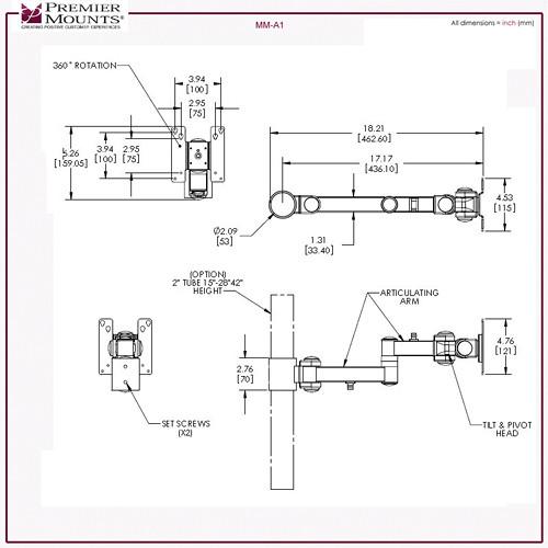 Premier Mounts Single Display Articulating Arm