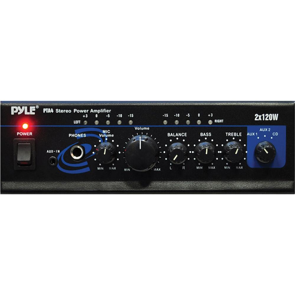 Pyle Pro PTA4 Mini 2 x 120 Watt Stereo Power Amplifier w AUX CD Input
