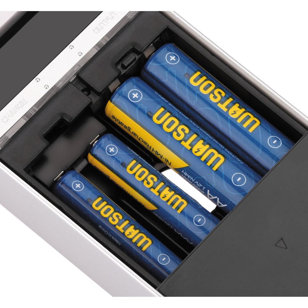 Watson 4-Bay USB Charger and Portable Power Pack for AA and AAA NiMH Batteries