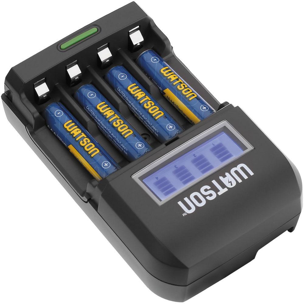 Watson 4-Bay Rapid Charger with LCD and 4 AA NiMH Batteries
