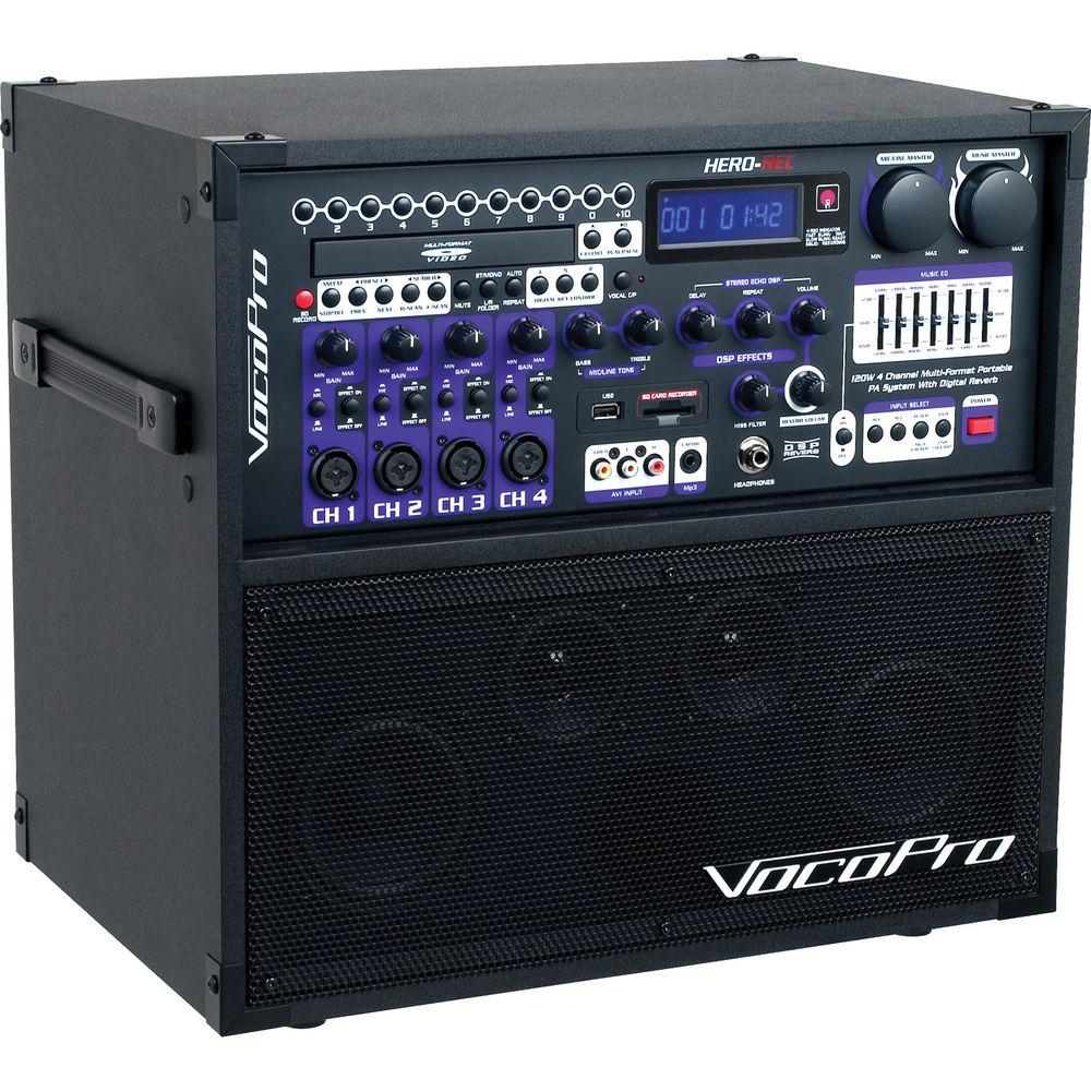 VocoPro HERO-REC 4 120W 4-Channel Multi-Format Portable PA System with Digital Recorder & 2 VHF Wireless Mics