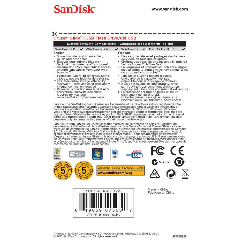 SanDisk 64GB Cruzer Glide USB Flash Drive, SanDisk, 64GB, Cruzer, Glide, USB, Flash, Drive