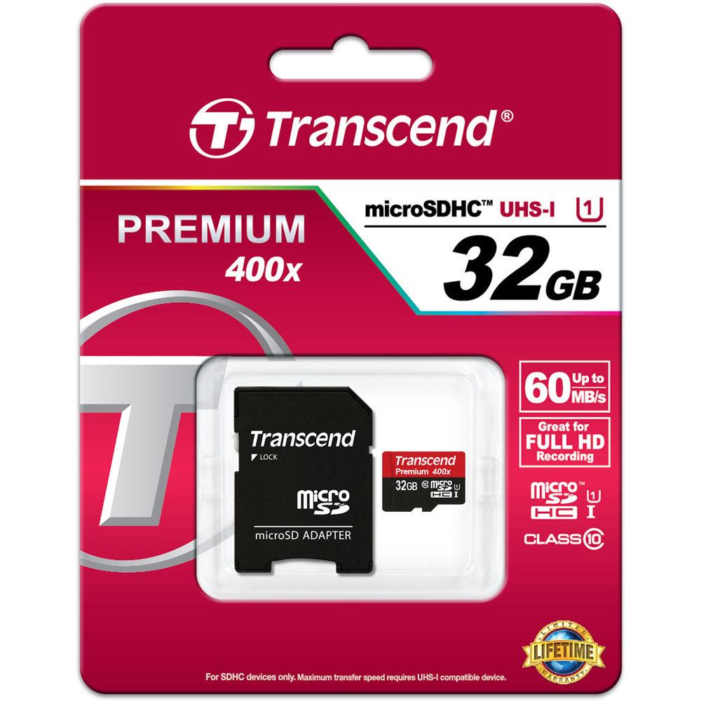 Transcend 32GB Premium microSDHC UHS-I Memory Card with SD Adapter