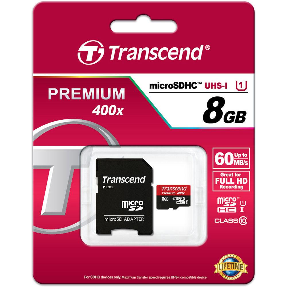 Transcend 8GB Premium microSDHC UHS-I Memory Card with SD Adapter