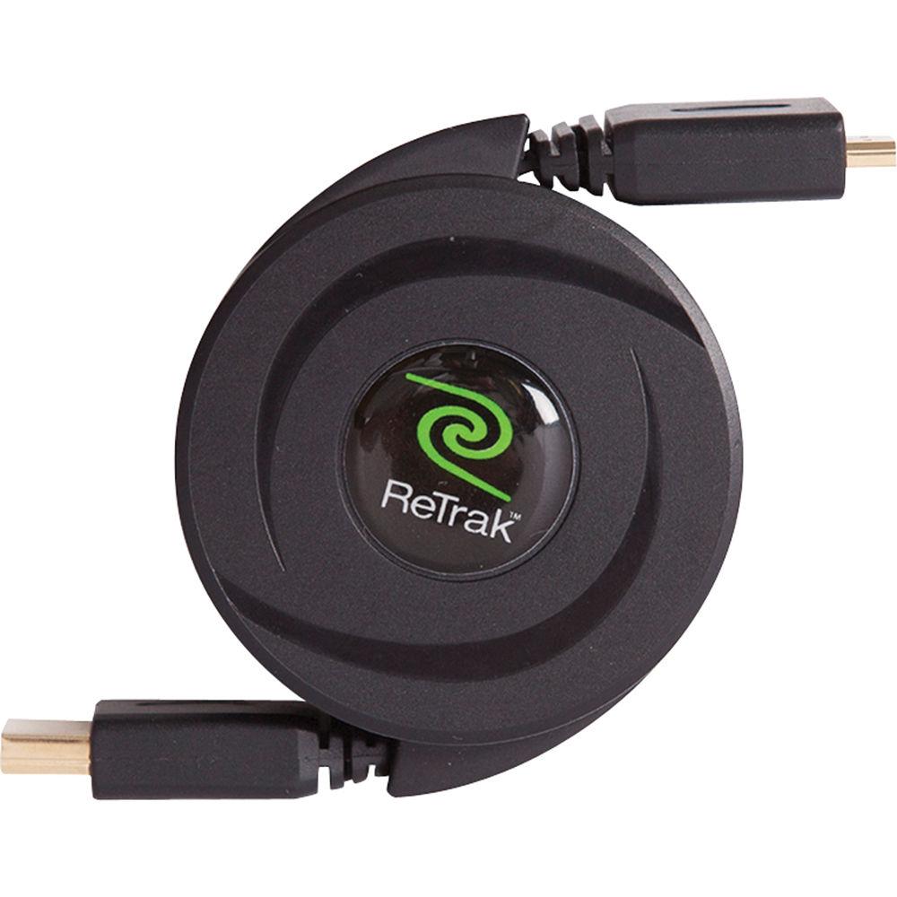 ReTrak Retractable HDMI Type A Male to Micro HDMI Type D Male Cable