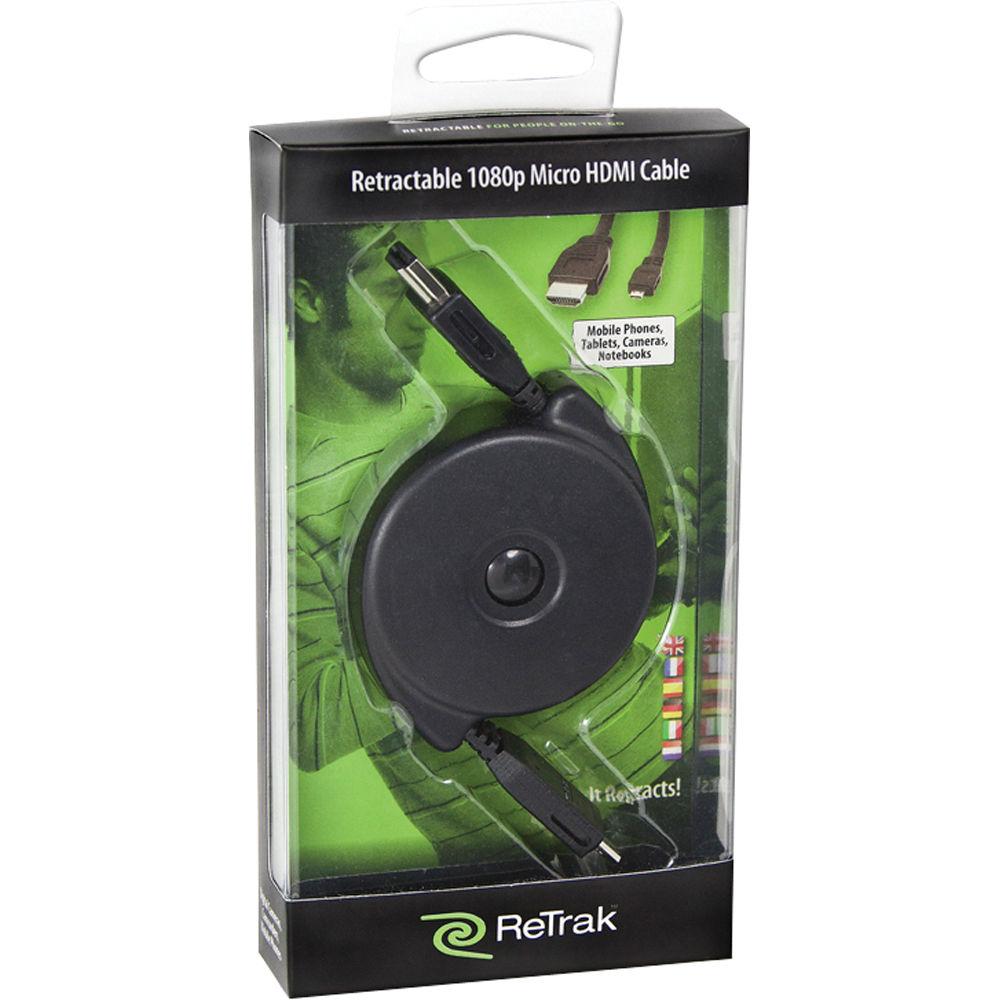 ReTrak Retractable HDMI Type A Male to Micro HDMI Type D Male Cable