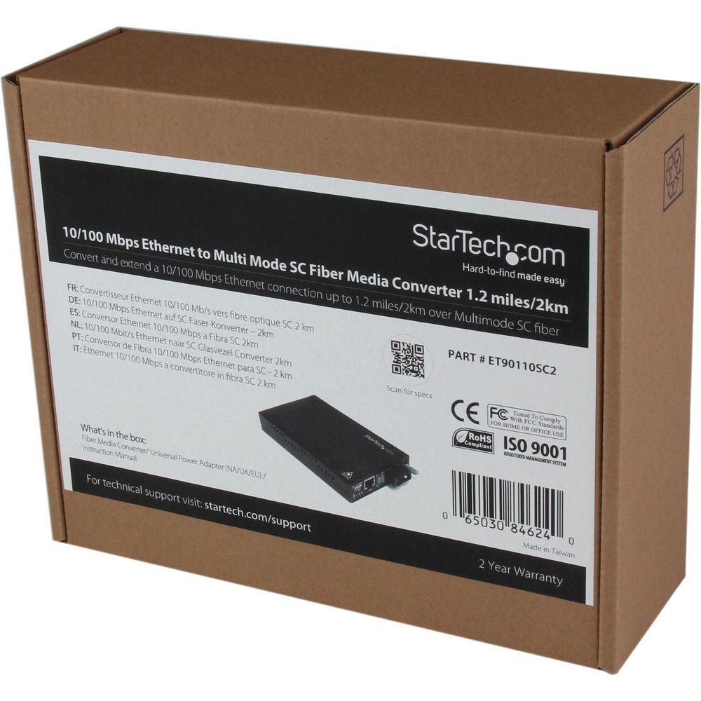 StarTech ET90110SC2 10 100 Mb s Multi Mode Fiber Media Converter SC 2km