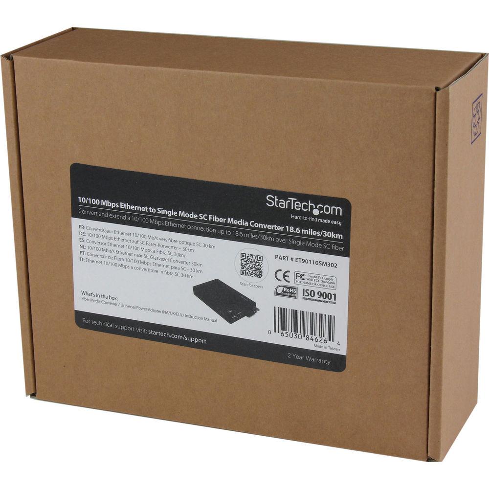 StarTech ET90110SM302 10 100 Mb s Single Mode Fiber Media Converter SC
