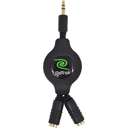 ReTrak ETCABLESPLBK Retractable Black Headphone Splitter