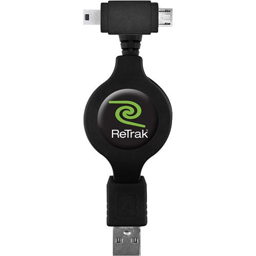 ReTrak Retractable USB Type A Male to Micro USB Type B Male Mini USB Type B Male Cable