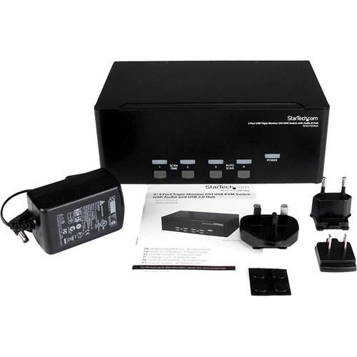StarTech 4-Port Triple Monitor DVI USB KVM Switch with Audio & USB 2.0 Hub