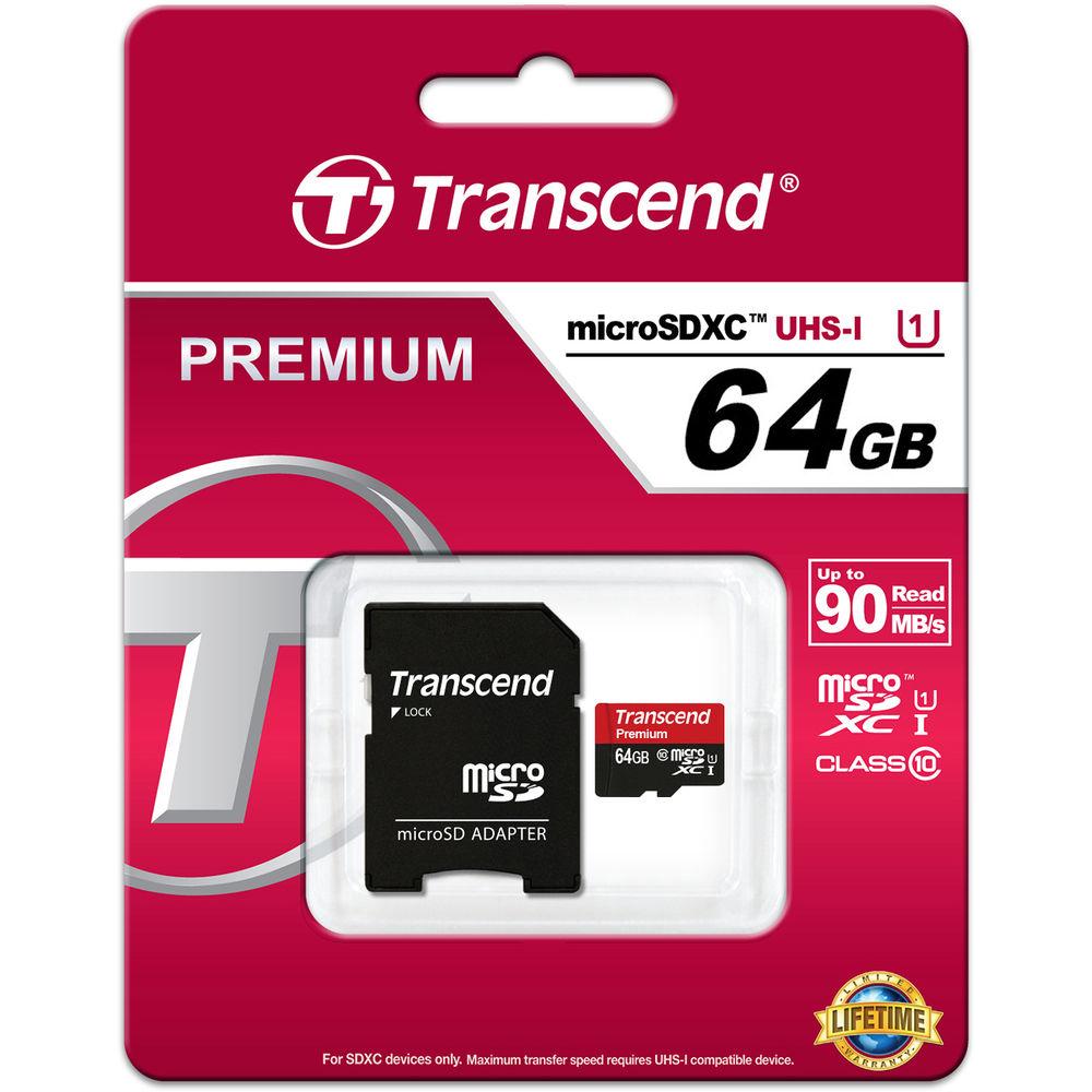 Transcend 64GB Premium microSDXC UHS-I Memory Card with SD Adapter