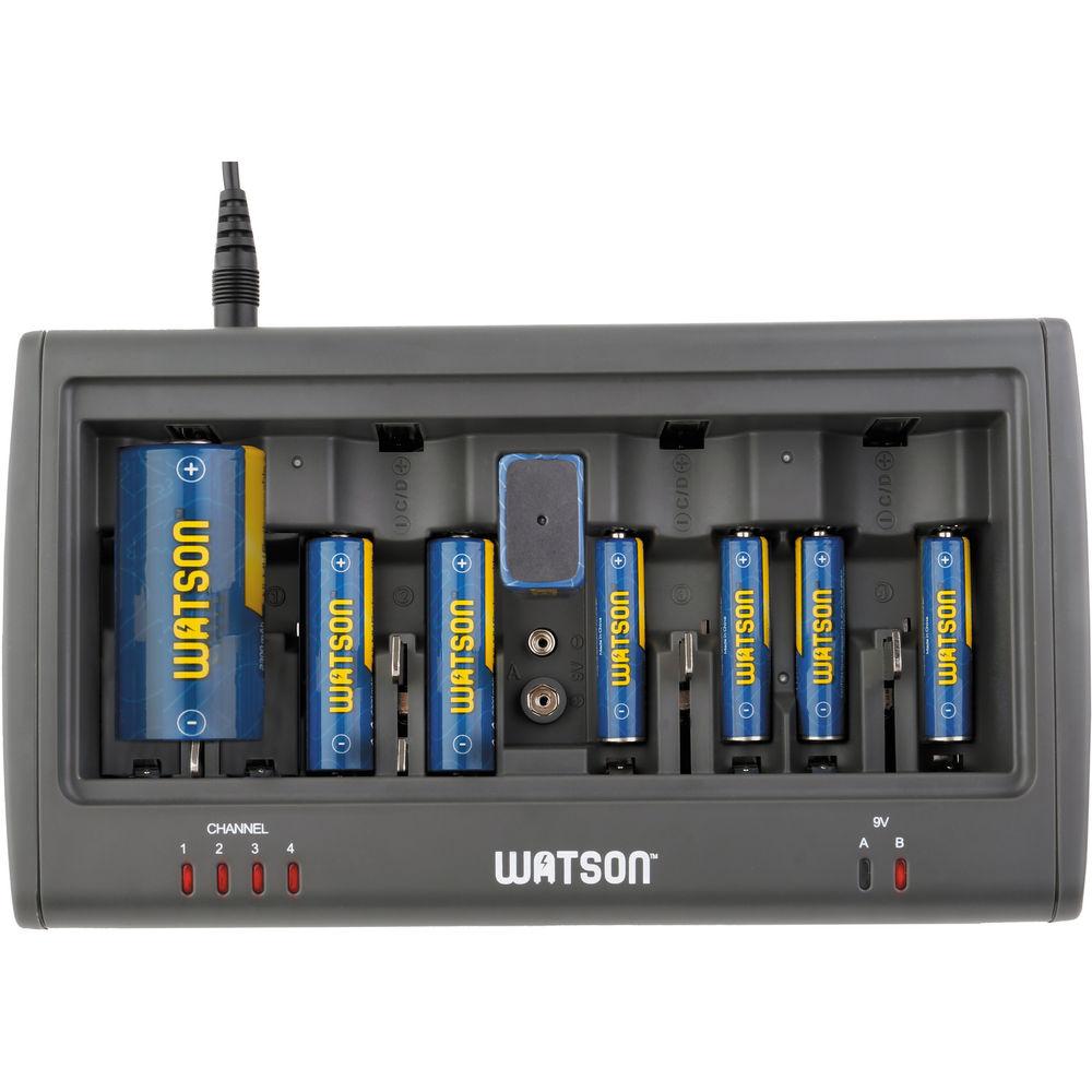 Watson Universal 8-Bay Charger for AA, AAA, C, D and 9V NiMH and NiCd Batteries