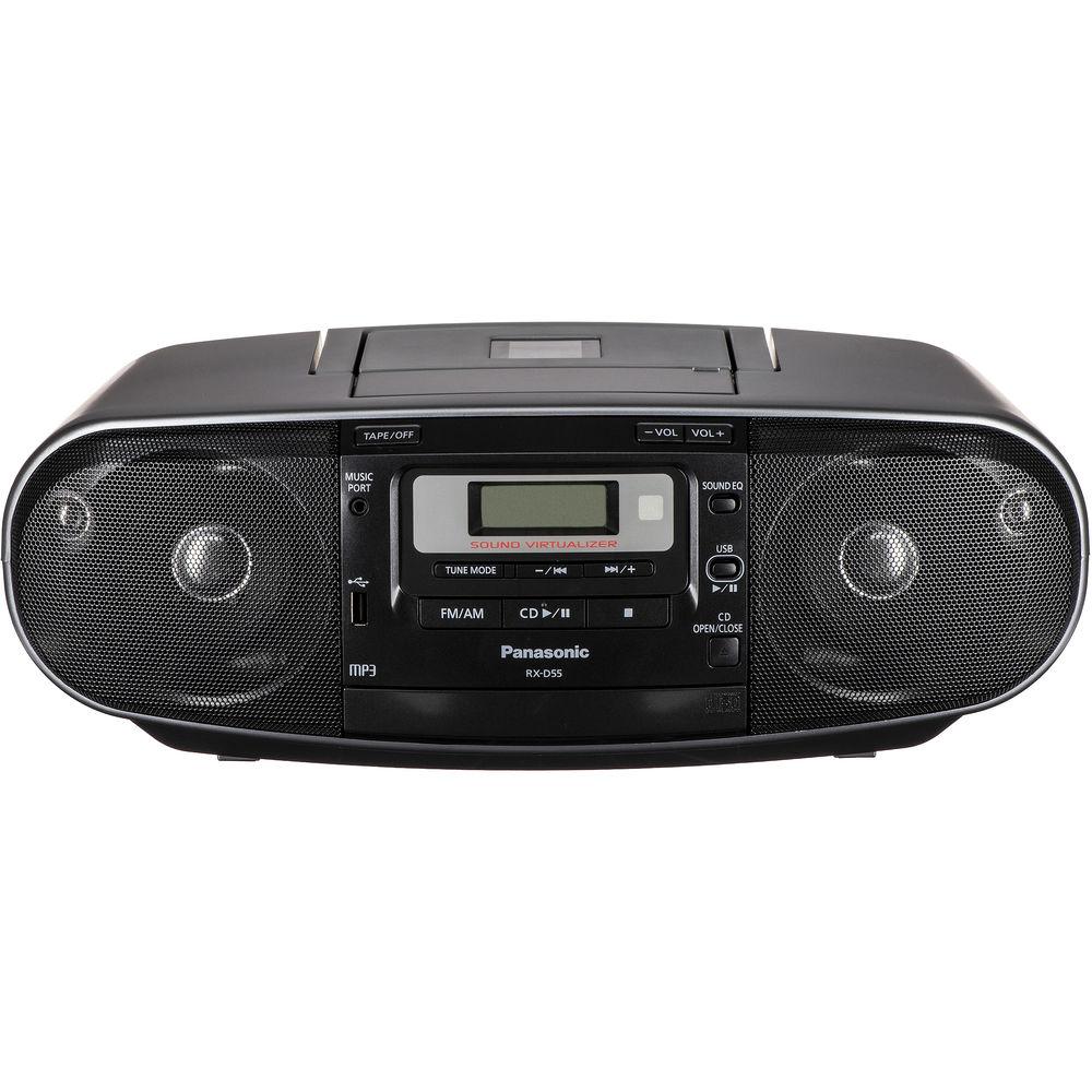 Panasonic RX-D55GC-K Boombox Black MP3 CD High Power Portable Stereo AM/FM Radio Tape Recorder with USB & Music Port Sound with 2-Way 4-Speaker 