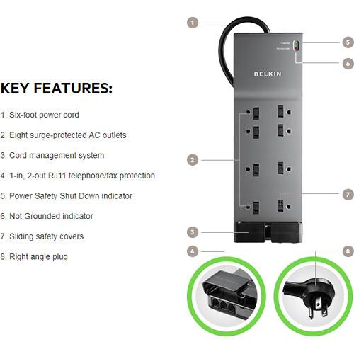 Belkin 8-Outlet Home and Office Surge Protector with Telephone Protection