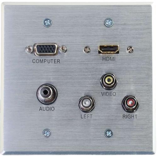 C2G HDMI, VGA, 3.5mm Audio, Composite Video and RCA Stereo Audio Pass Through Double Gang Wall Plate - Aluminum