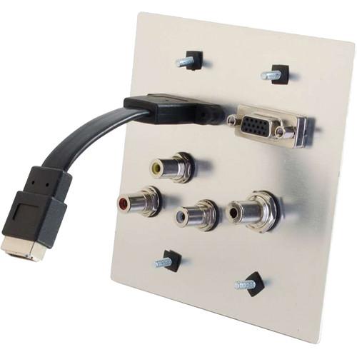 C2G HDMI, VGA, 3.5mm Audio, Composite Video and RCA Stereo Audio Pass Through Double Gang Wall Plate - Aluminum