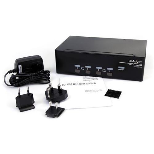 StarTech 4-Port DVI VGA Dual Monitor KVM Switch with Audio & USB Hub