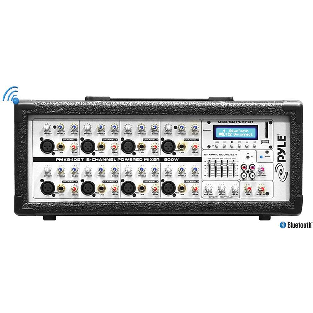 Pyle Pro PMX840BT Bluetooth 8-Channel 800-Watt Powered Mixer with MP3
