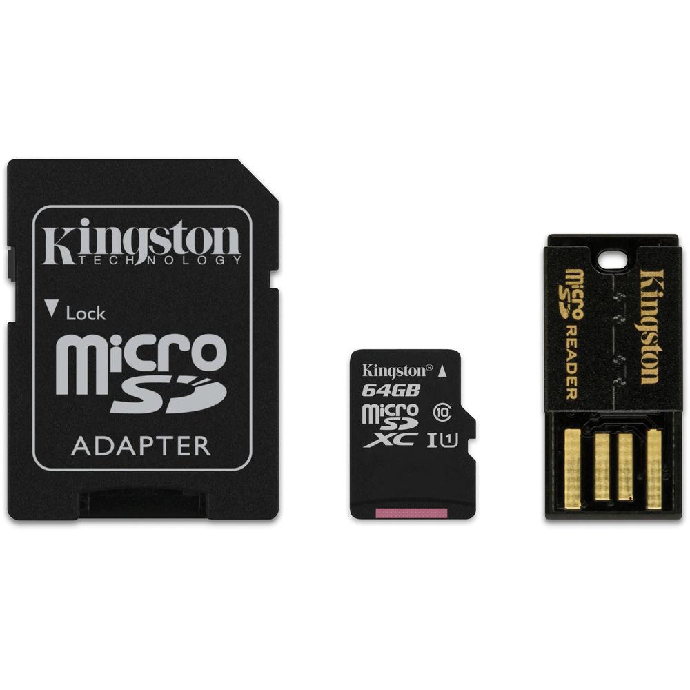 Kingston 64GB microSDXC Memory Card Kit with USB and SD Adapters