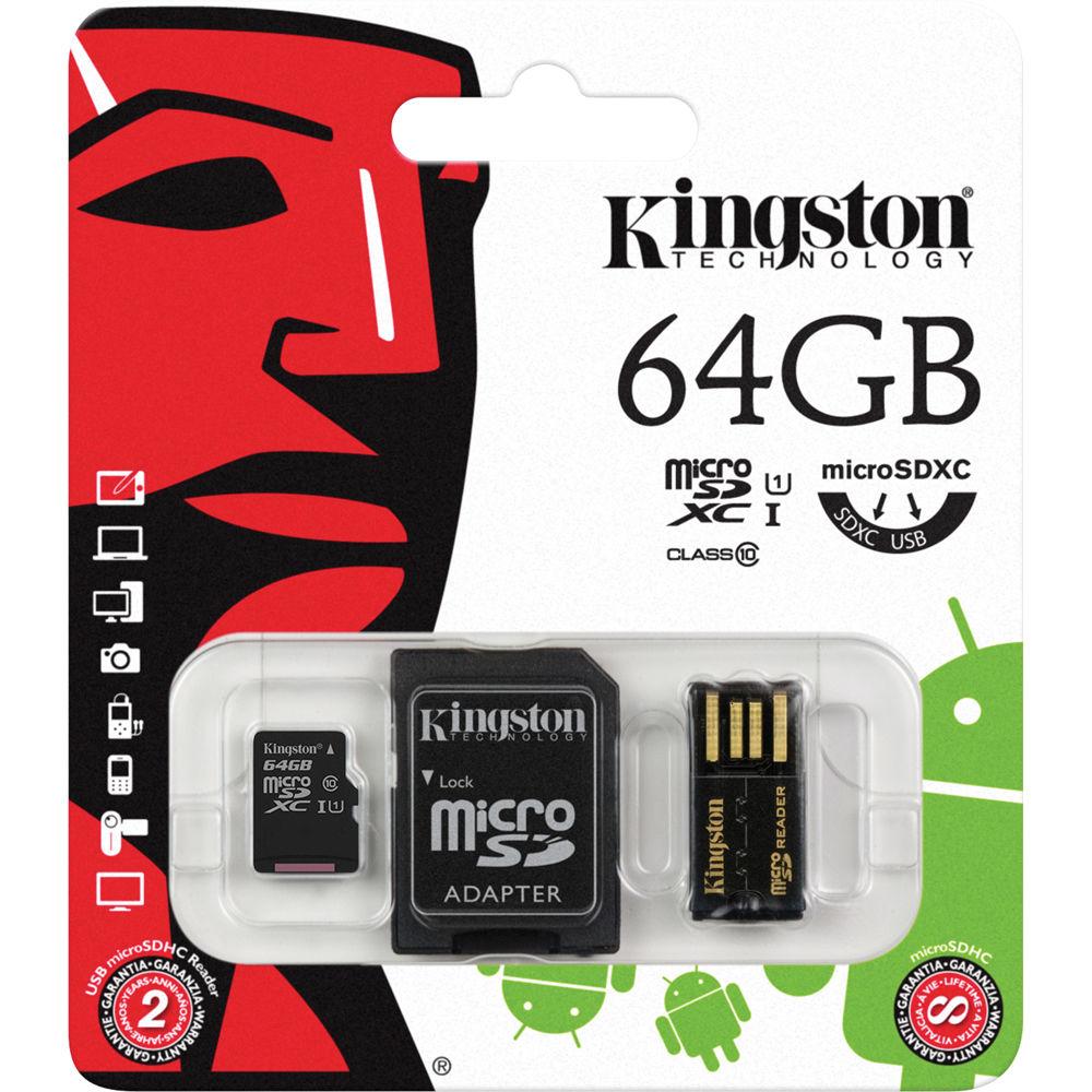 Kingston 64GB microSDXC Memory Card Kit with USB and SD Adapters