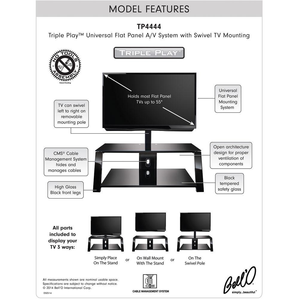 Bell'O TP4444 Triple Play Universal A V System with Swivel TV Mounting, Bell'O, TP4444, Triple, Play, Universal, V, System, with, Swivel, TV, Mounting
