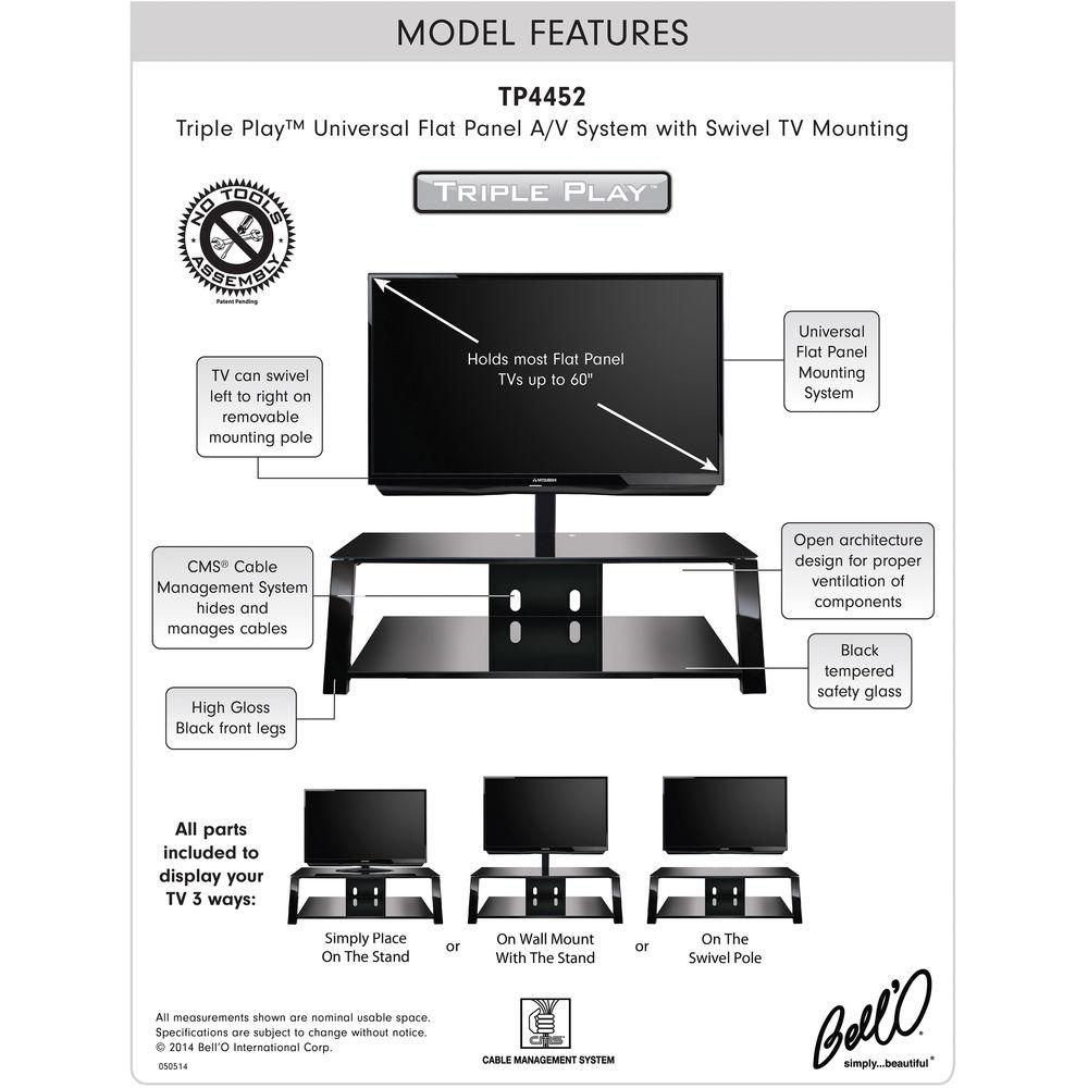 Bell'O TP4452 Triple Play Universal A V System with Swivel TV Mounting, Bell'O, TP4452, Triple, Play, Universal, V, System, with, Swivel, TV, Mounting