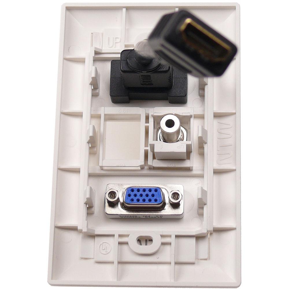 NTW Pre-Configured Customizable UniMedia Wall Plate with HDMI Pigtail, VGA, 1 8" Audio Pass-Through, & One Blank Module