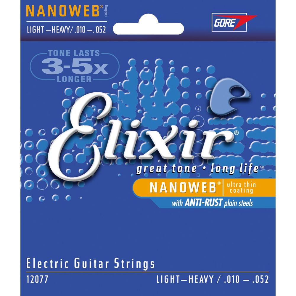 ELIXIR Light-Heavy Gauge Electric Nickel Plated Steel NANOWEB Coated Guitar Strings, ELIXIR, Light-Heavy, Gauge, Electric, Nickel, Plated, Steel, NANOWEB, Coated, Guitar, Strings
