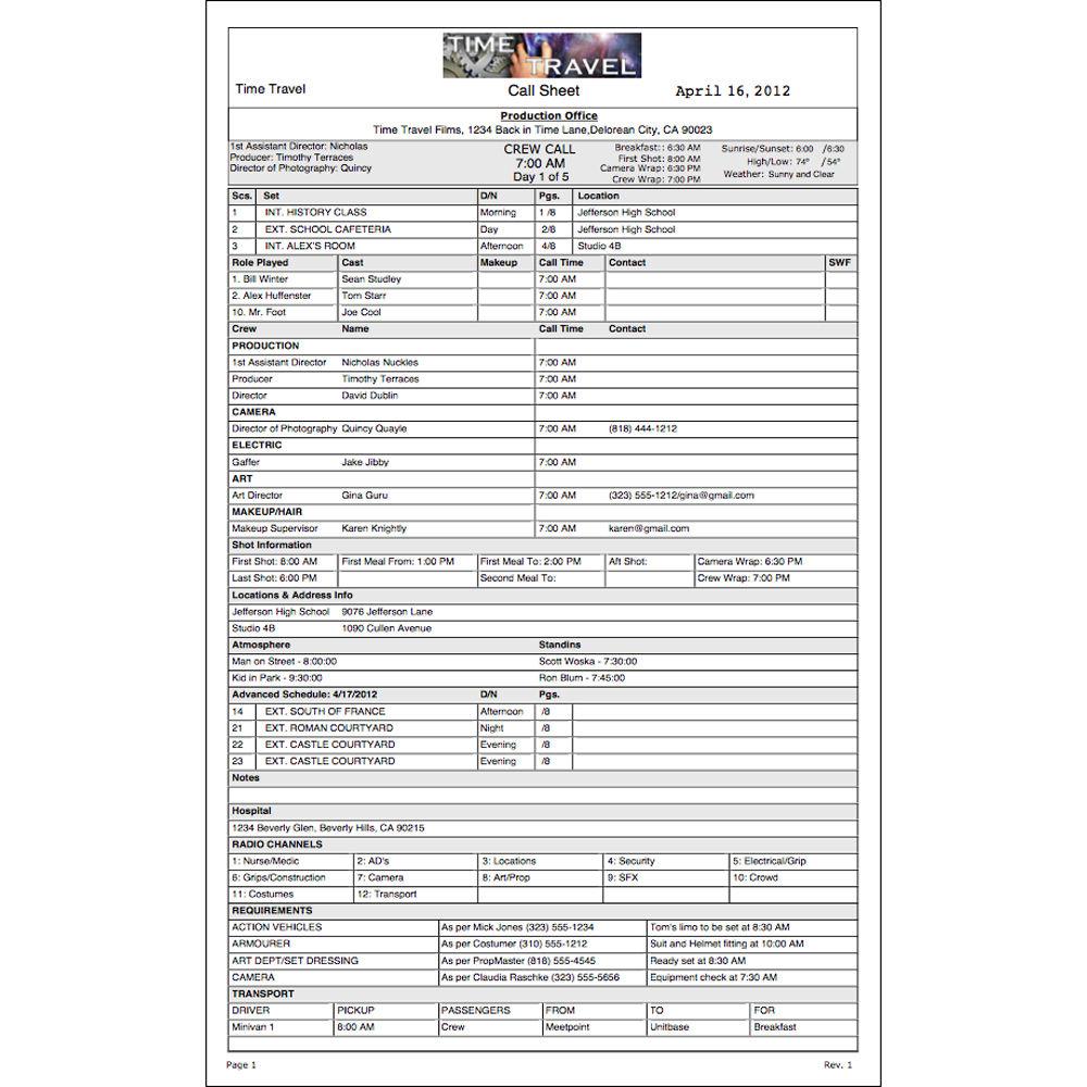 Jungle Software Koala Call Sheets